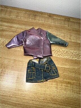 Barbie Doll Outfit - Metallic Purple Jacket with Blue Denim Skirt, Size Fits 11.
